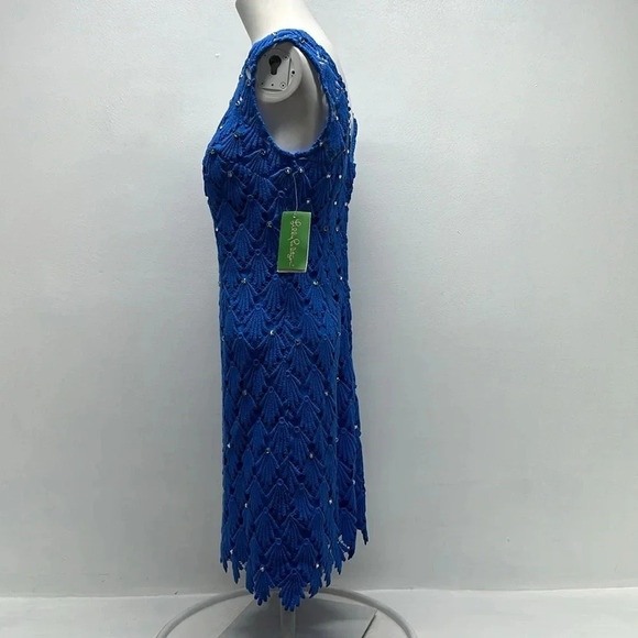 Lilly Pulitzer Shiloh Dress Sleeveless Mini Shift Lace Jeweled Blue New Size 2 - Picture 8 of 12